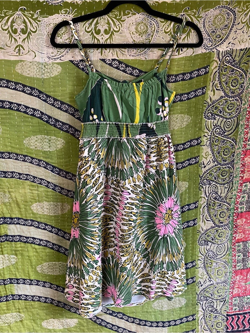Vintage Y2K Charlotte Russe Green/ Pink Empire Waist Babydoll Mini Dress Medium